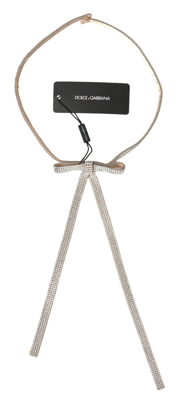Beige Silk Clear Crystal Bow Waist Belt Dolce & Gabbana