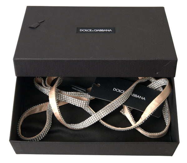 Beige Silk Clear Crystal Bow Waist Belt Dolce & Gabbana