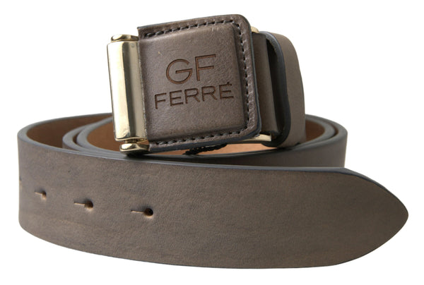 Elegant Leather Fashion Belt with Engraved Buckle GF Ferre