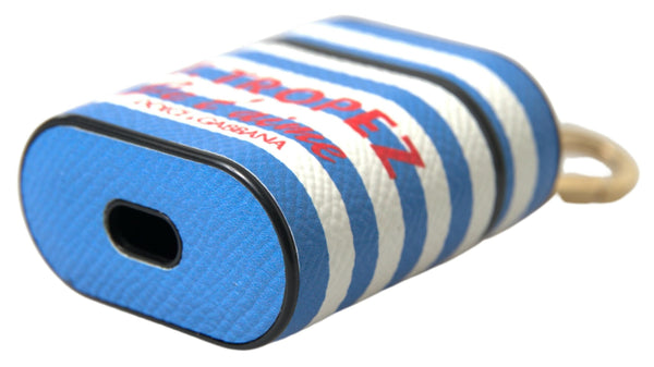 Blue Stripe Dauphine Leather Logo Print Airpod Case Dolce & Gabbana