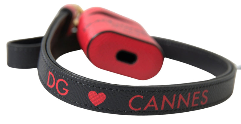 Red Black Calf Leather Logo Print Strap Airpods Case Dolce & Gabbana