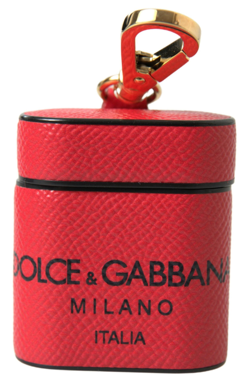 Red Black Calf Leather Logo Print Strap Airpods Case Dolce & Gabbana