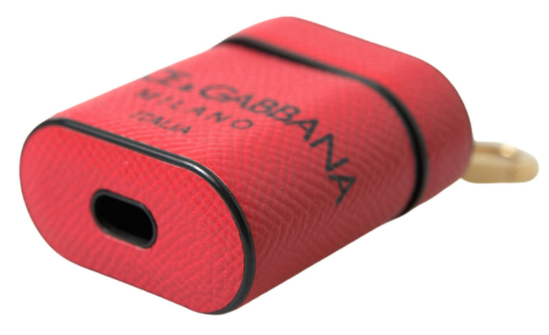 Red Black Calf Leather Logo Print Strap Airpods Case Dolce & Gabbana