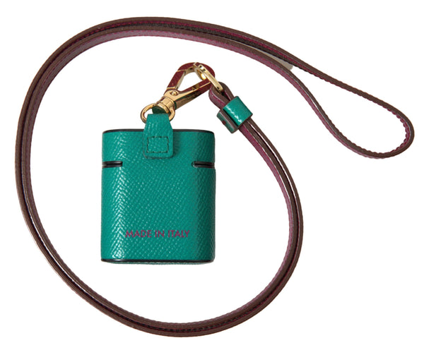 Green Maroon Calf Leather Logo Print Strap Airpods Case Dolce & Gabbana