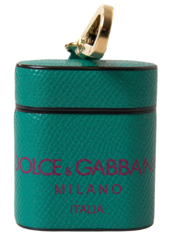 Green Maroon Calf Leather Logo Print Strap Airpods Case Dolce & Gabbana
