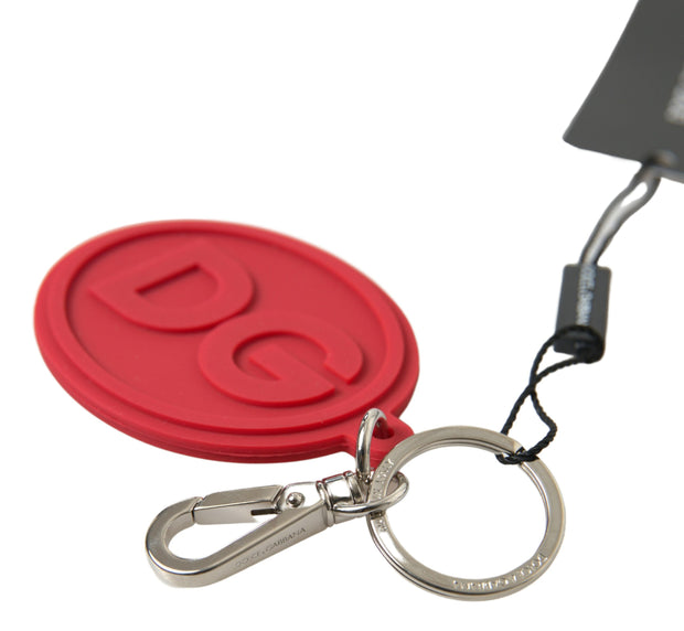 Chic Red Rubber and Brass Designer Keychain Dolce & Gabbana