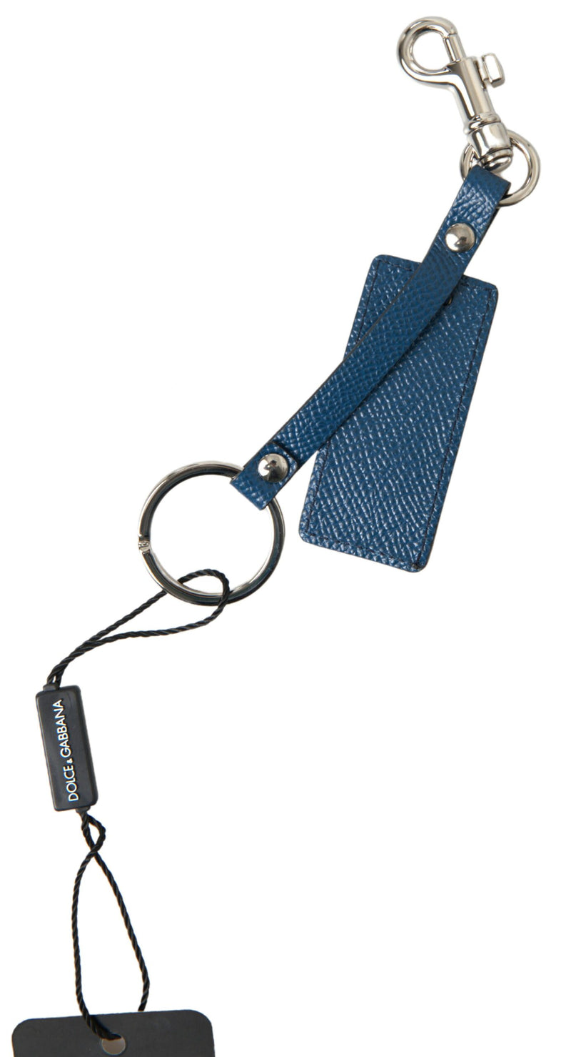 Elegant Blue Leather Keychain with Silver Accents Dolce & Gabbana