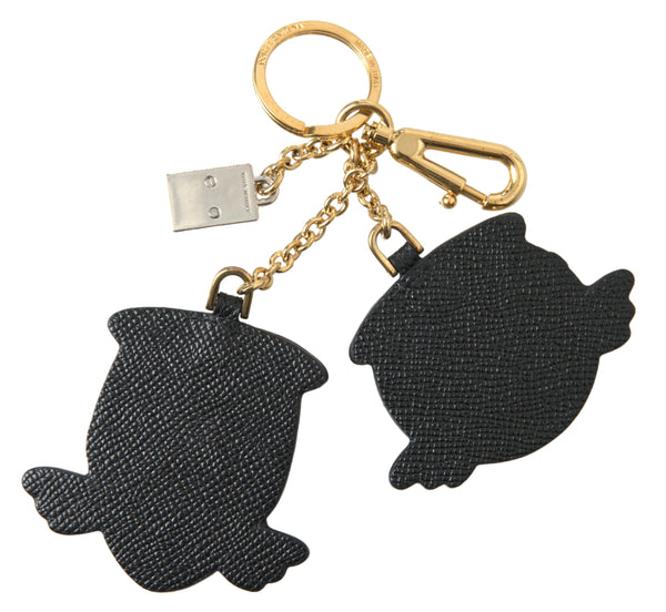 Chic Blue Leather Keychain with Gold Accents Dolce & Gabbana