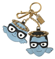 Chic Blue Leather Keychain with Gold Accents Dolce & Gabbana