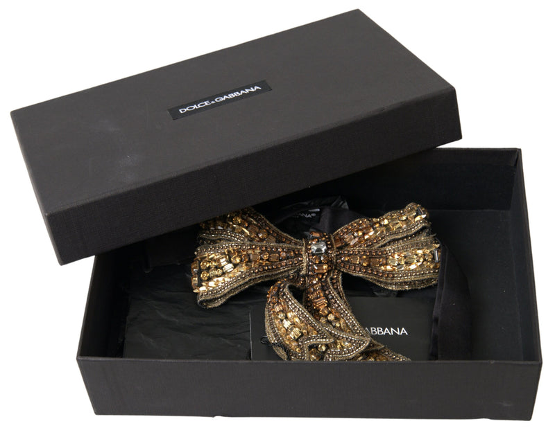 Gold Crystal Embellished Silk Bowtie Dolce & Gabbana