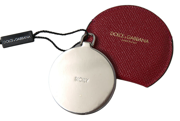 Chic Red Leather Hand Mirror Holder Dolce & Gabbana