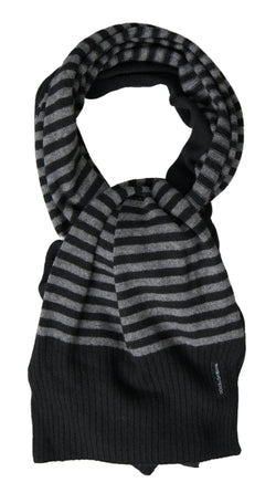 Black Gray Stripe Wool Neck Wrap Shawl Scarf Dolce & Gabbana