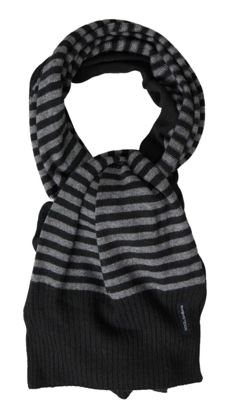 Black Gray Stripe Wool Neck Wrap Shawl Scarf Dolce & Gabbana