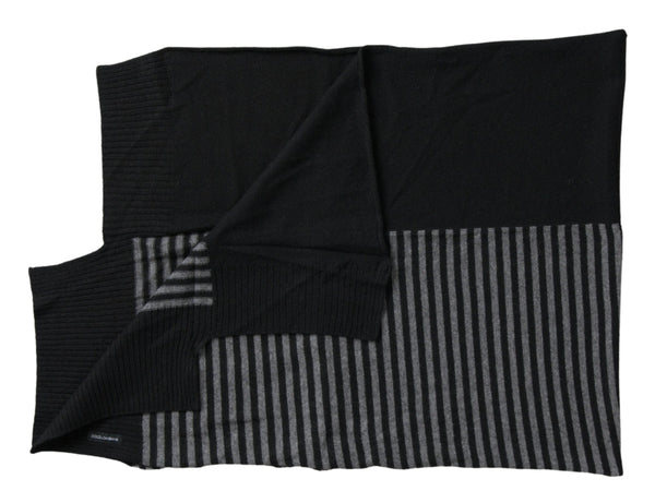 Black Gray Stripe Wool Neck Wrap Shawl Scarf Dolce & Gabbana