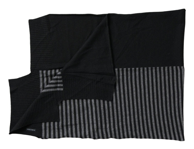 Black Gray Stripe Wool Neck Wrap Shawl Scarf Dolce & Gabbana