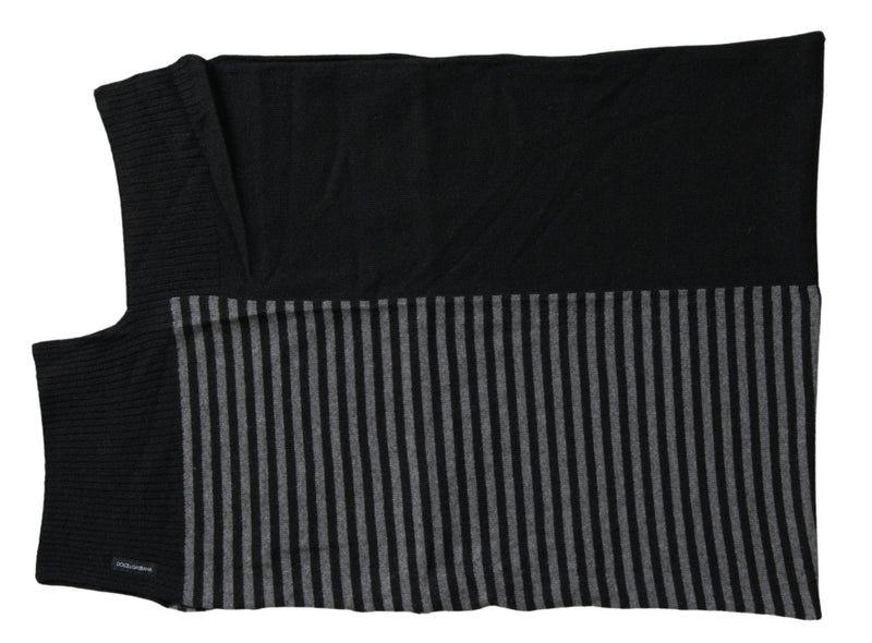 Black Gray Stripe Wool Neck Wrap Shawl Scarf Dolce & Gabbana