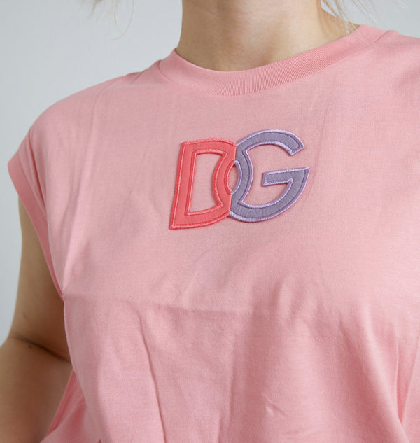 Pink Cotton DG Logo Crew Neck Tank T-shirt Dolce & Gabbana