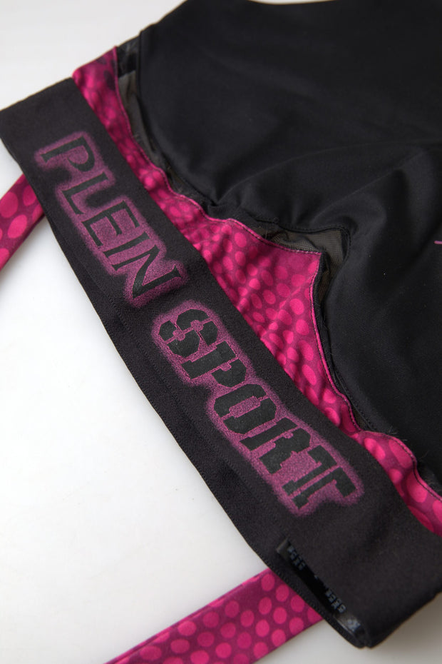 Sleek Black Sports Bra with Fuchsia Accent Plein Sport