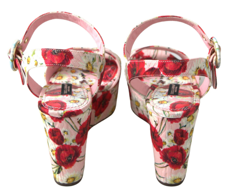 Floral Ankle Strap Wedge Sandals Dolce & Gabbana
