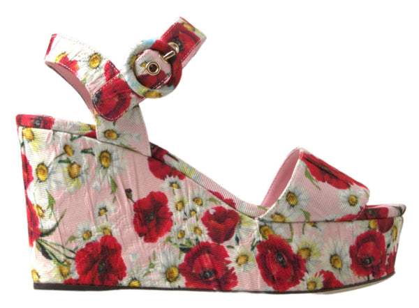 Floral Ankle Strap Wedge Sandals Dolce & Gabbana