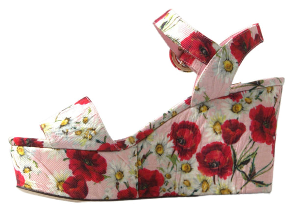 Floral Ankle Strap Wedge Sandals Dolce & Gabbana