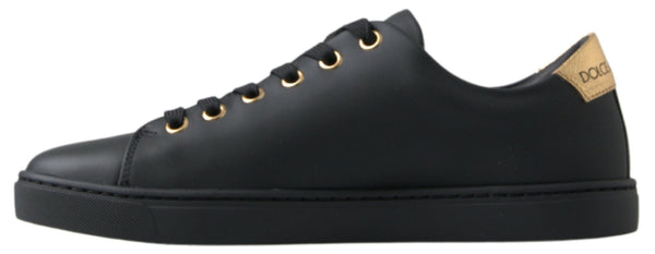 Black Gold Leather Classic Sneakers Dolce & Gabbana