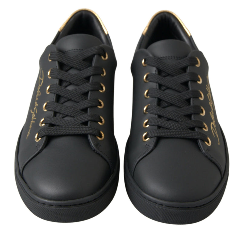 Black Gold Leather Classic Sneakers Dolce & Gabbana