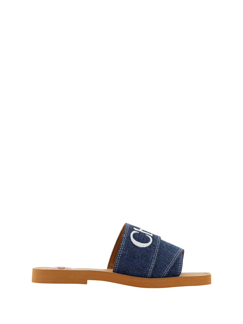 Sumptuous Cotton Woody Slide Sandals in Denim Blue Chloé