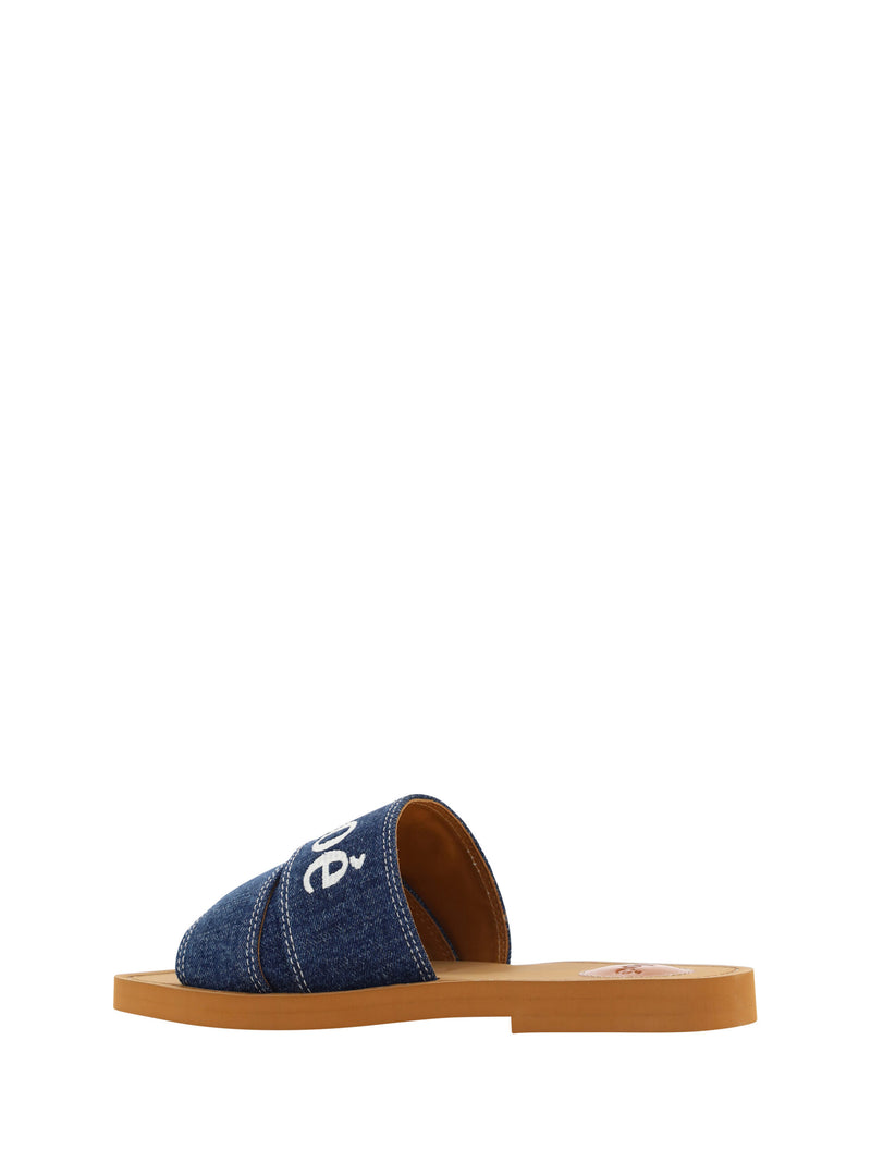 Sumptuous Cotton Woody Slide Sandals in Denim Blue Chloé