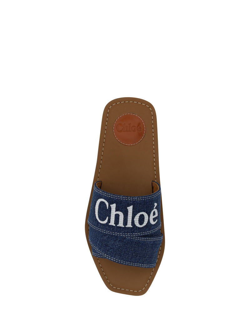 Sumptuous Cotton Woody Slide Sandals in Denim Blue Chloé