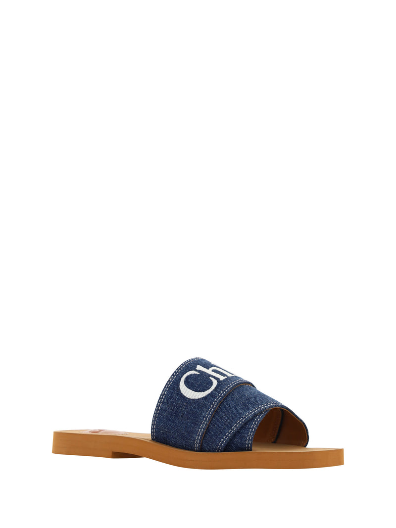 Sumptuous Cotton Woody Slide Sandals in Denim Blue Chloé