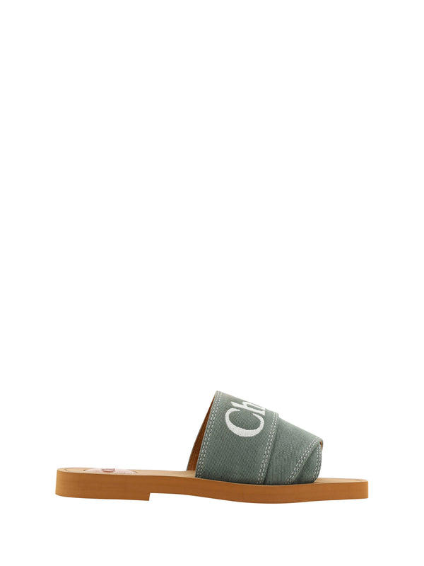 Elegant Forest Green Cotton Slides Chloé