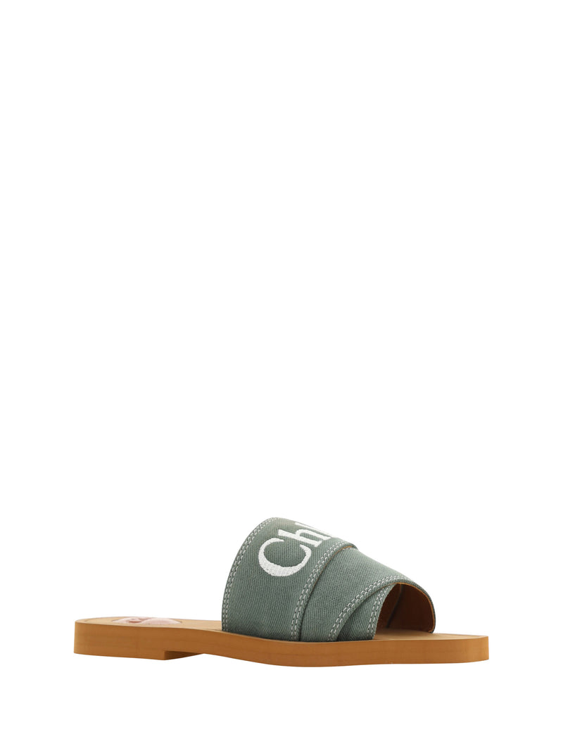 Elegant Forest Green Cotton Slides Chloé