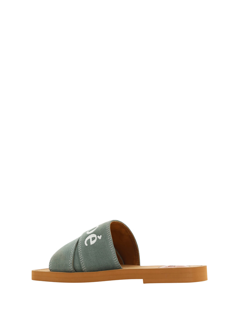 Elegant Forest Green Cotton Slides Chloé