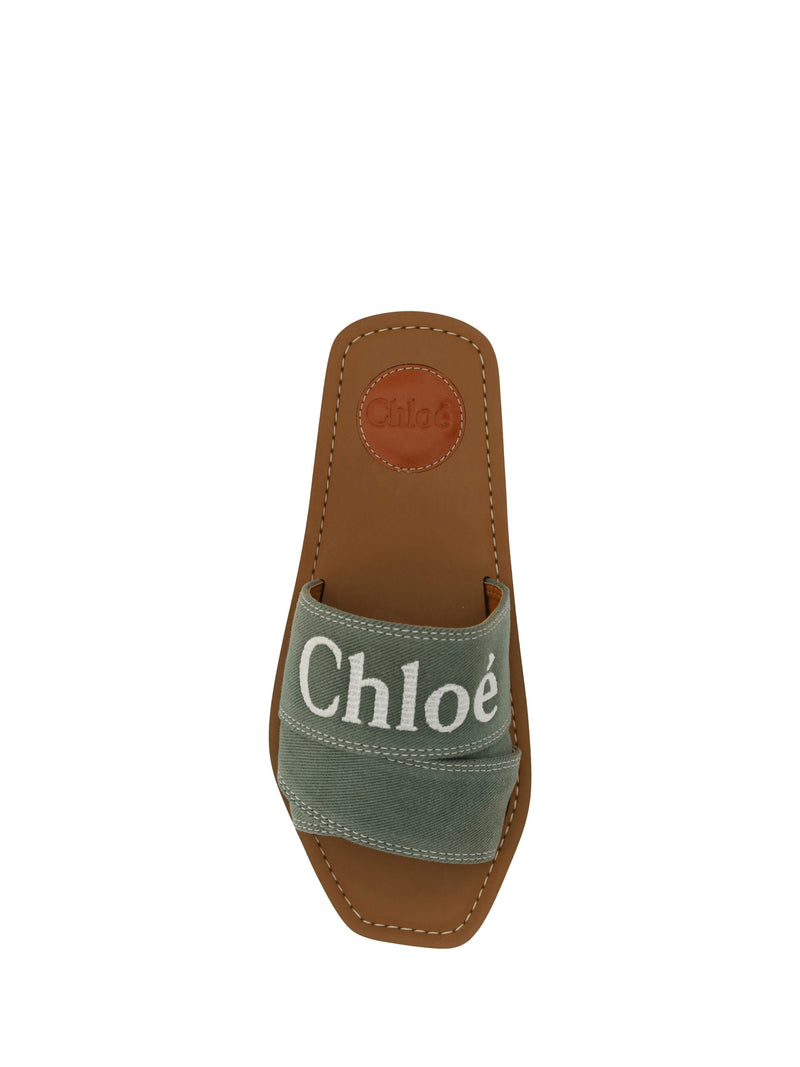 Elegant Forest Green Cotton Slides Chloé