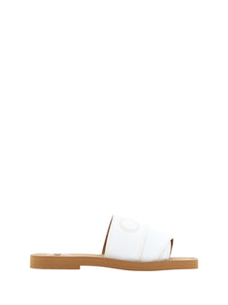 Elegant White Cotton Slide Sandals Chloé