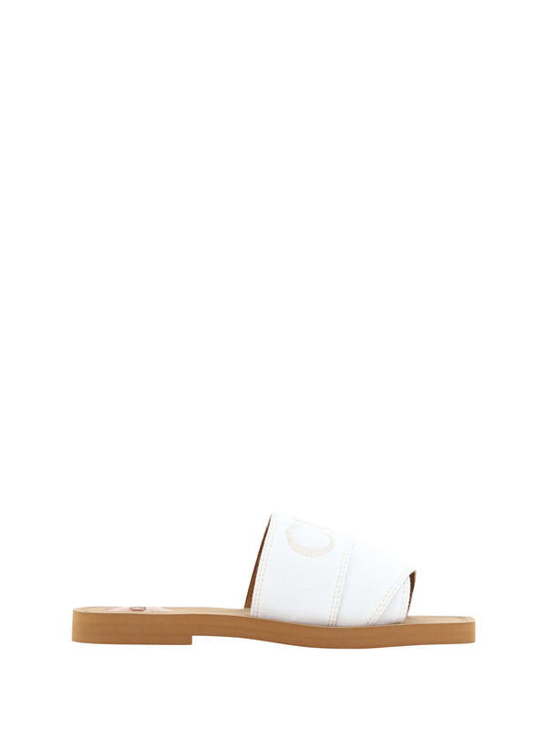 Elegant White Cotton Slide Sandals Chloé