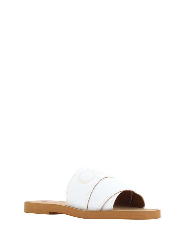 Elegant White Cotton Slide Sandals Chloé