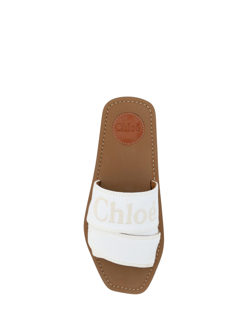 Elegant White Cotton Slide Sandals Chloé