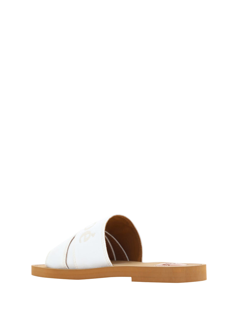 Elegant White Cotton Slide Sandals Chloé