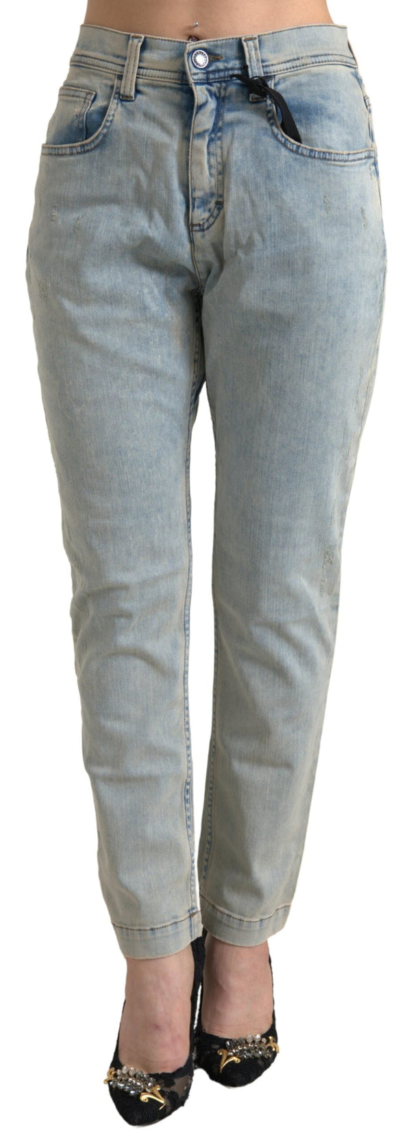 Blue Washed Cotton Mid Waist Skinny Jeans Dolce & Gabbana