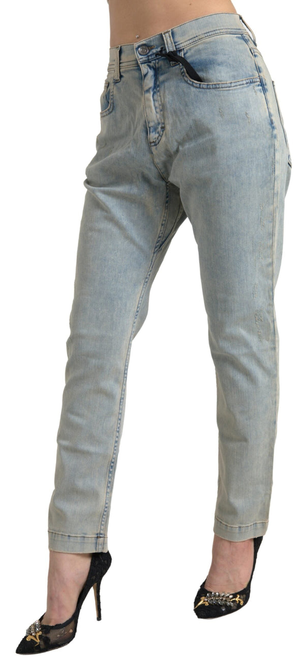 Blue Washed Cotton Mid Waist Skinny Jeans Dolce & Gabbana