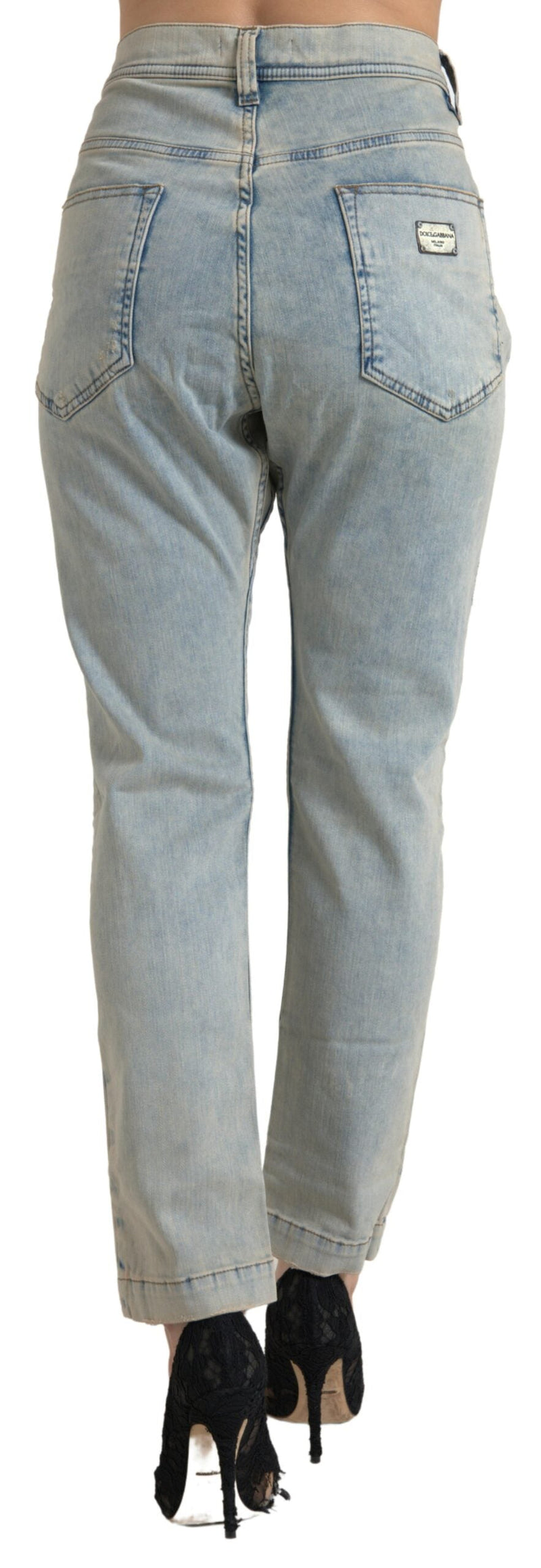 Blue Washed Cotton Mid Waist Skinny Jeans Dolce & Gabbana