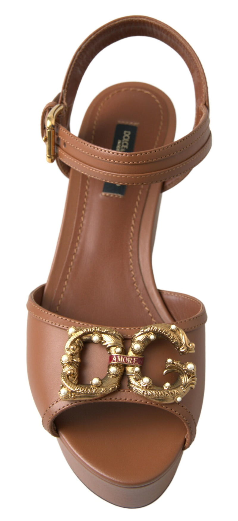 Chic Brown Leather Ankle Strap Wedges Dolce & Gabbana