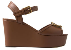 Chic Brown Leather Ankle Strap Wedges Dolce & Gabbana