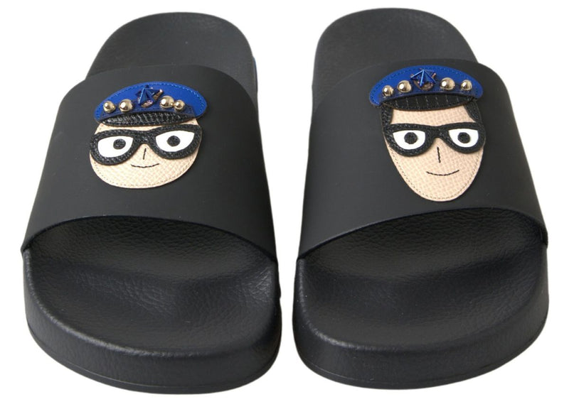 Elegant Black Leather Slide Sandals Dolce & Gabbana