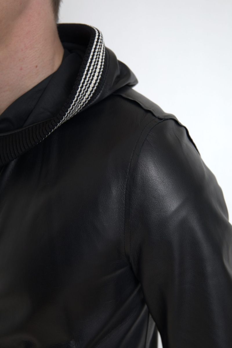 Elegant Black Leather Bomber Jacket Dolce & Gabbana