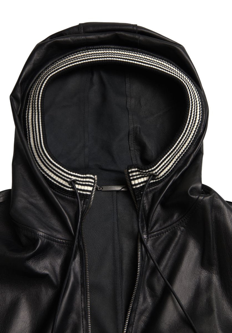 Elegant Black Leather Bomber Jacket Dolce & Gabbana