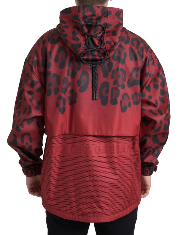 Radiant Red Leopard Print Hooded Jacket Dolce & Gabbana