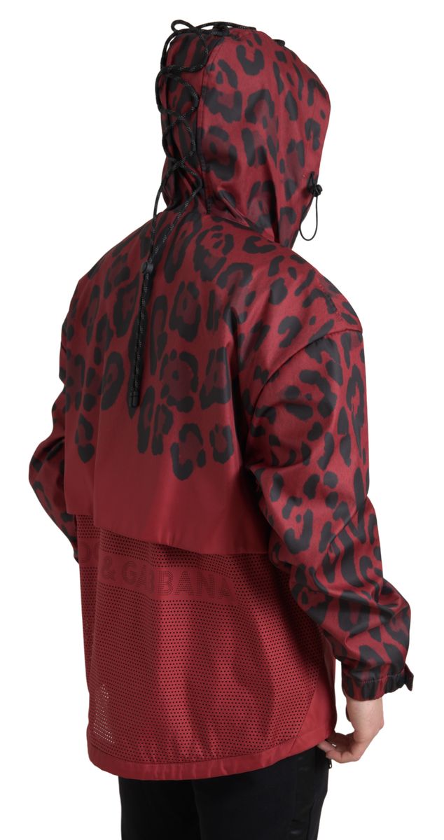 Radiant Red Leopard Print Hooded Jacket Dolce & Gabbana